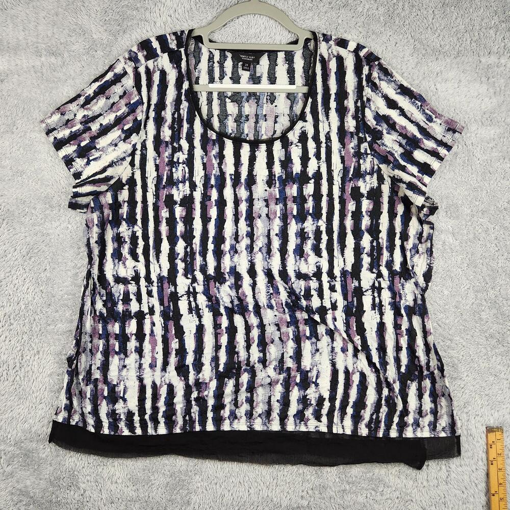 Simply Vera Vera Wang Shirt Womens 2X Multicolor Stripe Tye Dye Scoop Neck Fairy